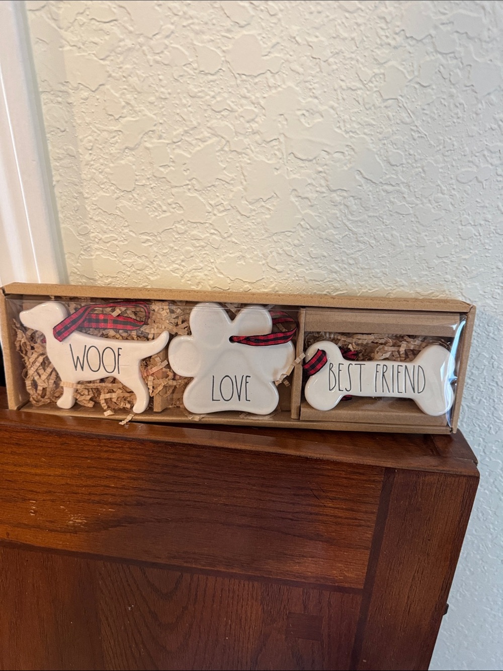 Rae Dunn White Dog-themed Ornament Set - Woof Love Best Friend